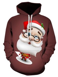 3D Cartoon Santa Claus Printed Pullover Hoodie - Deep Coffee - 4N74028322 - Men's Clothing  #MensClothing #Men's #Clothing Men Casual Jacket, Hipster Santa, Cartoon Santa Claus, Cartoon Santa, Hoodie Size Chart, Ethnic Print, 3d Cartoon, Print Pullover, Casual Fits