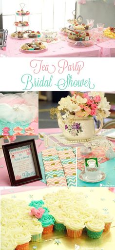 tea party bridal shower with cupcakes and cakes