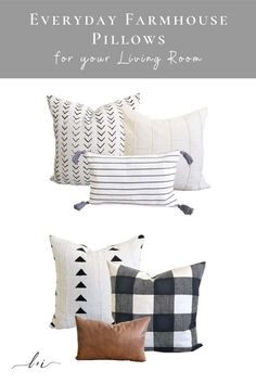 pillows with text that reads everyday farmhouse pillow patterns for your living room