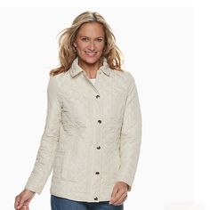 The Quilted Design And Fitted Cut Make This Women's Croft & Barrow Jacket A Flattering Choice For Fall Or Winter! Product Features Quilted Design Snap Front Long Sleeves 2 Pockets Color Is Oatmeal Fit & Sizing Princess Seams For A Flattering Fit Size Large Dd61 Beige Quilted Jacket For Fall Workwear, Beige Quilted Jacket For Fall, Beige Quilted Jacket For Cold Weather In Fall, Linen Jackets Women, Barbour Clothing, Cream Outfit, Paisley Jacket, Leather Coat Jacket, Womens Quilted Jacket