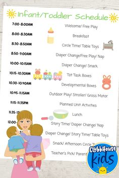 a child's play schedule with an image of a mother holding her toddler