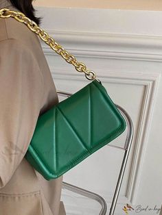 Bird in Bag - Fashionable Shoulder Bag for Women with Chain and Embroidery Detail in Dark Green Color Bird In Bag, Bag Bag, Embroidery Details, Square Bag, Chain Strap, Green Color, Green Colors, Free Gifts, Dark Green