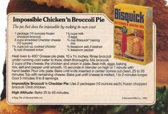 an advertisement for broccoli chicken in broccoli pie with instructions on it