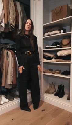 Casual Black Work Outfit, All Black Classic Outfit, Black Trouser And Black Top, Black Outfit Going Out, Napa Chic Outfit, Sheer Top And Jeans Outfit, Black Trousers Outfit Casual Winter, Mid Size Black Outfit, Toronto Fall Outfits