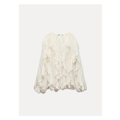 ZARA WOMAN COLLECTIONV-neck blouse with long balloon sleeves. Self ruffle detail. Front button closure. Blouse With Ruffles, Waistcoat Dress, Ruffled Blouse, Cargo Shirts, Long Puff Sleeves, Zara Woman, Women Shirts Blouse, V Neck Blouse, Sweaters Knitwear