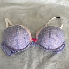 Beautifully Done In Sweet Lavender And Lace Cups Adorned With Mini Rhinestones. All Lace Sides. Adjustable Straps, Back Close. Underwire. Approx Padding Of About 3/8" Throughout. Designed For Maximum Lift And Cleavage. New, Never Worn. Size 38c. Lavender Push-up Bra, Victoria's Secret Feminine Purple Bra, Elegant Purple Victoria's Secret Bra, Feminine Purple Bra, Victoria's Secret Lavender Underwire Bra, Elegant Victoria's Secret Purple Bra, Fitted Feminine Purple Bra, Feminine Fitted Purple Bra, Victoria's Secret Purple Underwire Bra