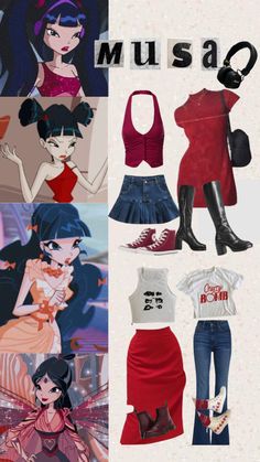 #musa #winx #winxclub #red #winxclubmusa #y2k #outfits #moodboard #myfirstshuffle Bratz Friends, Outfits Moodboard, Character Redesign, Musa Winx, Pretty Halloween, Cute Couple Halloween Costumes, Character Inspired Outfits