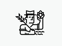 a black and white drawing of a man holding a flower in his hand with an arrow