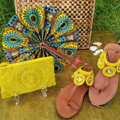 These beautiful beaded sandals are popular for all the right reasons. They are handmade from locally sourced leather, flat flexible, non-slip rubber sole and the straps are decorated with yellow colored beads and iridescent colored stones. The materials are cut, sewn and stitched by hand. The bead-work is of authentic African design and handcrafted with care. These sandals are perfect for day to day activities; walk along the beach, hanging out with friends and they would also make for a perfect Unique Sandals, Beaded Sandals, Colored Stones, Maasai, Ankara Fabric, Activity Days, Palm Beach Sandals, African Design, Tory Burch Miller Sandal