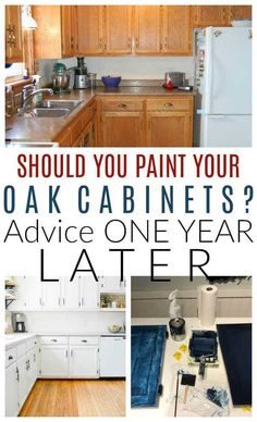 a kitchen with oak cabinets and white appliances