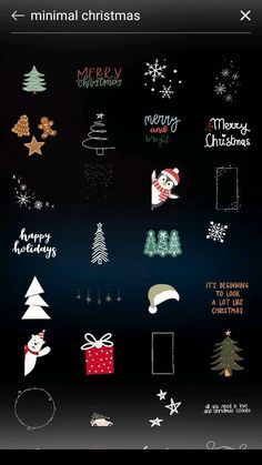 a black background with christmas stickers on it