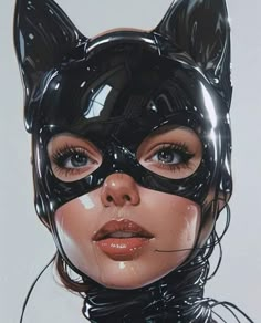 a woman wearing a cat mask and latex