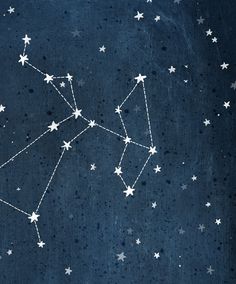 the zodiac sign is drawn in white stars on a dark blue background