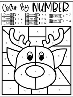 the color by number reindeer is shown in black and white