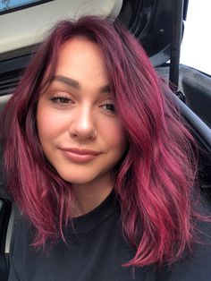 Pink Hair Color Ideas For Short Hair, Pink Underlayer Hair, Hair Color Inspiration For Short Hair, Deep Pink Hair, Deep Burgandy Hair Color, Pink Hair Streaks, Ash Blonde Hair Balayage, Short Hair Fringe, Pink Hair Dye