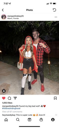 a man and woman dressed up in costumes posing for a photo on instagrams