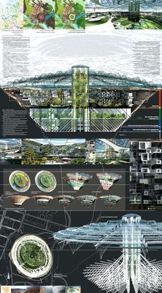 a collage of various architectural drawings and diagrams, including an image of a bridge