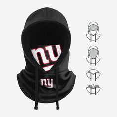 When you're rocking the New York Giants Black Drawstring Hooded Gaiter out the door, winter's chill will have nothing on you. Features All-over black design so you can rep the team in style Bold team logo display on front face cover and miniature team logo display on scarf, in case there were any doubts where your allegiances lie Drawstring closure to keep you secure Multifunctional, can be utilized as a face cover, neck gaiter, and snood Versatile - perfect for skiing, snowboarding, hiking, and Sports Team Hoodie In Black, Black Sports Hoodie With Team Name, Outdoor Black Hoodie With Fleece Lining, Sports Balaclava With Adjustable Hood, Winter Sports Fan Merchandise Hoodie, Black Hoodie With Fleece Lining For Outdoor, Black Fleece Lined Hoodie For Outdoor, Black Sporty Hoodie For Winter Sports, Black Team Spirit Hoodie For Sports