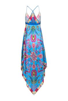 Look vacation-ready with this blue and multi-color printed maxi dress from Etro! Made of luxurious silk, this breezy tunic dress will ensure you always slay the beach scene, just throw on some shades and a tote bag and you'll be ready to roll! What a stylish way to soak up the sun! One Size Made in Italy 100% Silk Unlined Sleeveless V-neckline Ribbon waist tie Minor run on front left Bust 56" Waist 96" Shoulder to hem 55" Turquoise V-neck Maxi Dress For Vacation, Sleeveless Printed Maxi Dress Beach Cover-up, Blue V-neck Maxi Dress For Poolside, Chic Multicolor Maxi Dress For Beach Cover-up, Turquoise Maxi Dress For Beach Cover-up In Spring, Boho Print Maxi Dress For Beach Party, Boho Print Maxi Length Beach Dress For Beach Party, Flowy Boho Print Maxi Dress For Beach Party, Light Blue V-neck Maxi Dress For Beach