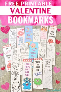 valentine's day bookmarks with free printables for kids to color on