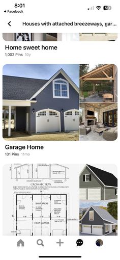 the home page shows different types of garages