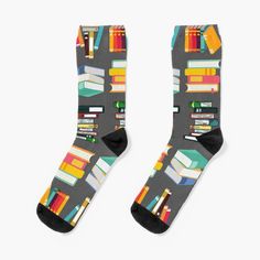 Super soft all-over printed knit socks with extra cushioning in the sole. Suitable for men and women. This art design Bookish Stuff is for book design lovers. Socks For Sale, Knitting Socks, Book Design, Multi Color, Socks, Art Design, Knitting, Color, Design