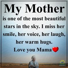 a woman sitting on top of a wooden bench next to a red heart with the words, my mother is one of the most beautiful stars in the sky