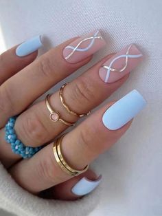 Baby Blue Nails, Cute Simple Nails, Blue Acrylic Nails, Simple Gel Nails, Blue Nail, Short Acrylic Nails Designs, Stick On Nails, Short Acrylic Nails, Nail Polishes