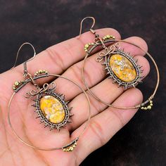 Vintage Summer Hoop Earrings, Handmade Metal Beaded Earrings For Party, Yellow Bohemian Metal Earrings, Pierced Bohemian Hoop Earrings For Parties, Bohemian Metal Hoop Earrings For Party, Handmade Metal Hoop Earrings For Party, Handmade Vintage Hoop Earrings For Summer, Bohemian Hoop Earrings For Party, Handmade Yellow Metal Earrings