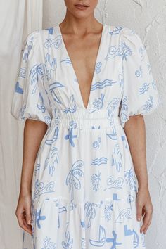 Shop the Summer Land V-Neckline Midi Dress Printed White | Selfie Leslie Vintage V-neck Midi Dress For Summer, Vintage V-neck Dress For Brunch, Printed V-neck Midi Dress For Daywear, V-neck Printed Midi Dress For Daywear, Vintage V-neck Midi Dress For Garden Party, Vintage Knee-length Midi Dress For Vacation, Vintage V-neck Maxi Dress For Day Out, White Vintage Midi Dress For Day Out, Vintage White V-neck Maxi Dress