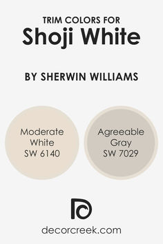 two circles with the words trim colors for shoji white by sherwin williams