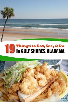 there are some food that is on the plate and in front of the beach with palm trees