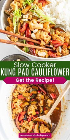 the recipe for slow cooker kong pao cauliflower is ready to be eaten