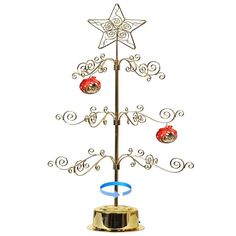 a metal christmas tree with ornaments on it