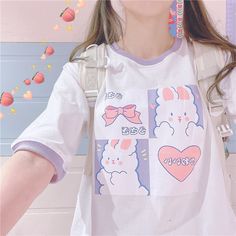 Color: White, Size: XL Kawaii Shirt, Kawaii T Shirt, Alt Clothes, Kawaii Bags, Japanese Harajuku, Kawaii Bunny, Japanese Kawaii, Aesthetic T Shirts, Style Japonais