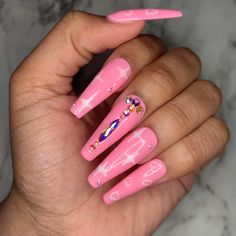 This set is made with pink gel polish, white gel polish, and diamonds White Gel Polish, Pink Gel Polish, Faux Nails, Nails Luxury, Nails Fake, Nails Pink, Diamond Nails, Luxury Nails, Fake Nails