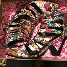 Floral Cut Out Boots (Never Worn) Multicolor Ankle-high Heels For Spring, Multicolor Medium Width Heels For Spring, Spring Multicolor Medium Width Heels, Casual Multicolor Heels With Stacked Heel, Multicolor Floral Print Wedge Heels, Cut Out Boots, Dsw Shoes, Shoes Boots, Bootie Boots