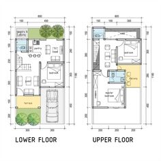 two story house plans with the floor plan below and upper floor to lower level area