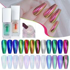 Product Information Item: Chroem Powder Liquid  Nail Polish Volume: 5ml/pcs Design: Chrome Mirror Effect For Nails Quantity: 1pcs HOW TO USE Step 1.   Apply  top coat  and cure Step 2.   Shake the Magic Chrome Liquid Polish Step 3.  Apply Magic Chrome Liquid on the nail Step 4.   Cure the liquid in lamp for 7-8 seconds,and rub it with your finger Step 5.   Apply top coat  and cure Package Include: 1 PC 5ml Liquid  Nail Polish Note 1. Due to the difference between different monitors, the picture Mirror Effect Nail Polish, Chrome Liquid, Mirror Nail Polish, Nail Design Glitter, Nail Glitter Powder, Chrome Nail Art, Glitter Manicure, Powder Nail Polish, Mirror Nails