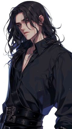 an anime character with long hair and black clothes