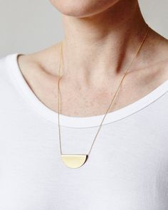 FELMAN large HALF MOON necklace/semi circle | Etsy Minimalist Everyday Necklace With Moon Charm, Minimalist Everyday Moon Charm Necklace, Minimalist Semi-circle Jewelry As Gift, Minimalist Crescent Brass Necklaces, Minimalist Half Moon Brass Jewelry, Minimalist Brass Half Moon Jewelry, Minimalist Yellow Gold Half Moon Jewelry, Everyday Brass Necklace With Moon Charm, Minimalist Crescent Necklaces For Everyday