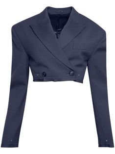 asphalt blue wool blend double-breasted button fastening long sleeves cropped Blue Cropped Jacket With Button Closure, Formal Double-breasted Cropped Jacket With Buttons, Fitted Double-breasted Cropped Jacket With Buttons, Formal Cropped Jacket With Double Button Closure, Formal Long Sleeve Cropped Jacket With Double Button, Business Cropped Jacket With Double Button And Long Sleeve, Business Cropped Jacket With Double Button Closure, Business Cropped Long Sleeve Jacket With Double Button, Cropped Long Sleeve Jacket With Double Button For Business