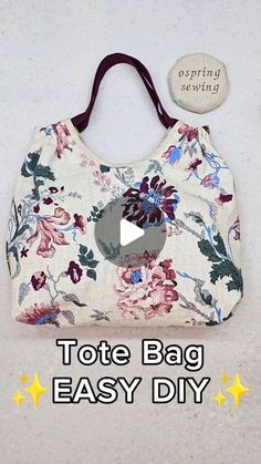 a white purse with flowers on it and the words tote bag easy diy