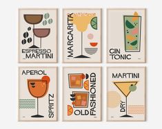 four posters with different types of drinks on them