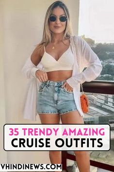 a woman standing in front of a window with her hands on her hips and the words, 3 trendy amazing cruise outfits