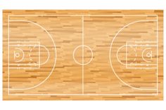 an overhead view of a basketball court with lines drawn on the floor and wood floors