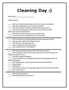 the cleaning day worksheet is shown in this file, and it contains instructions to help