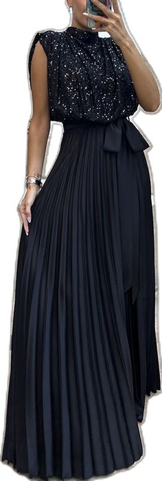 Black Non-stretch Party Skirt, Black Stretch Chiffon Dress, Elegant Black Chiffon Skirt, Black Formal Skirt For Summer, Black Pleated Chiffon Dress, Black Pleated Maxi Dress, Evening Dress, Evening Dresses, Turtle Neck