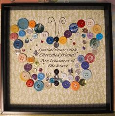 a heart made out of buttons with the words special times with cherished friends are treasures of the heart