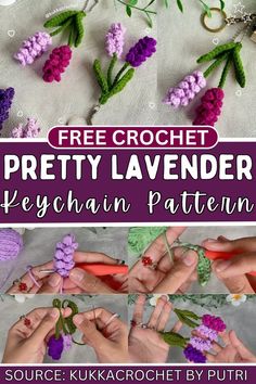 crochet pattern for pretty lavender flowers with text overlay